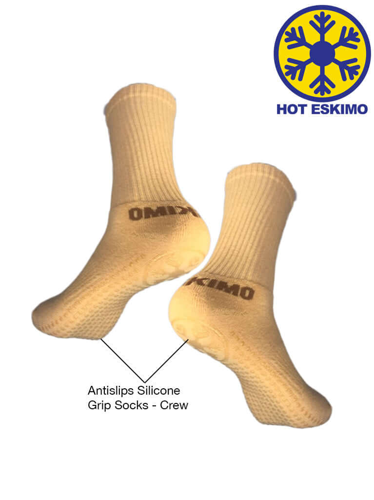 Antislips Grip Sock - Crew - Beige - 3 pair pack - Hot Eskimo
