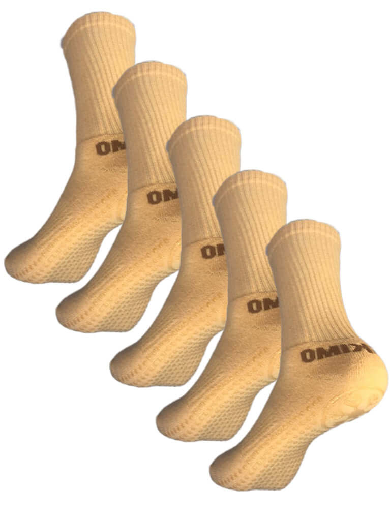 Antislips Grip Sock - Crew - Beige - 5 pair pack - Hot Eskimo