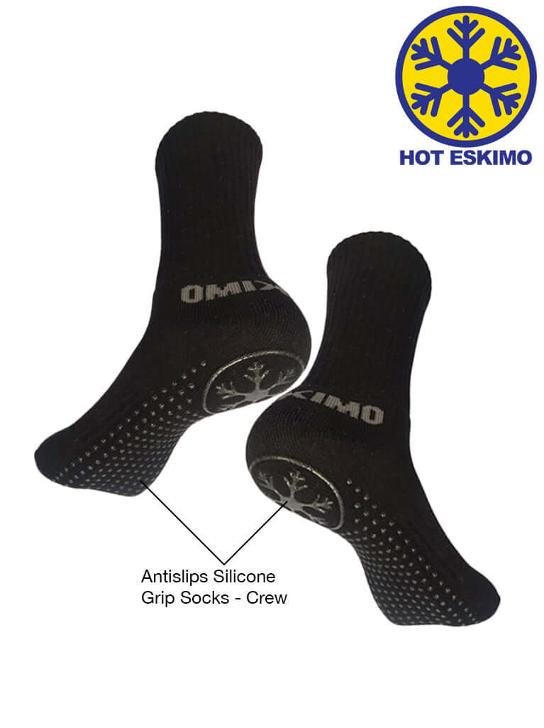 Antislips Grip Sock - Crew - Black - 3 pair pack - Hot Eskimo