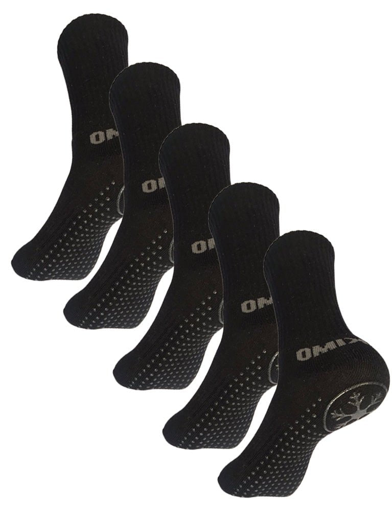 Antislips Grip Sock - Crew - Black - 5 pair pack - Hot Eskimo