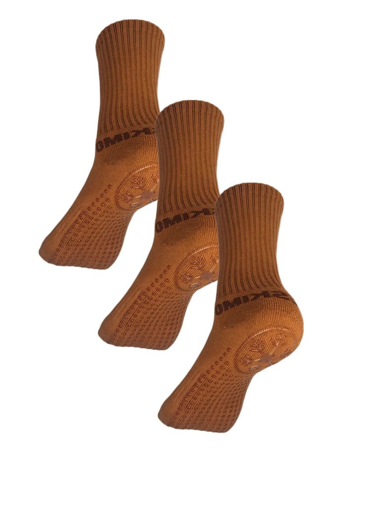 Antislips Grip Sock - Crew - Brown - 3 pair pack - Hot Eskimo