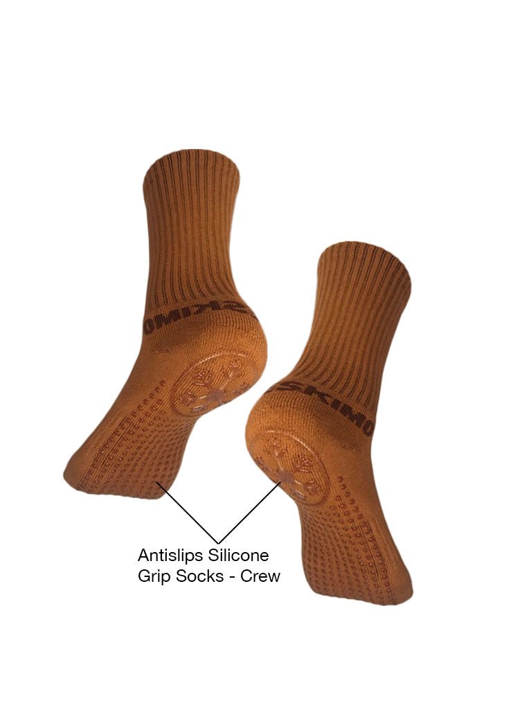 Antislips Grip Sock - Crew - Brown - 3 pair pack - Hot Eskimo