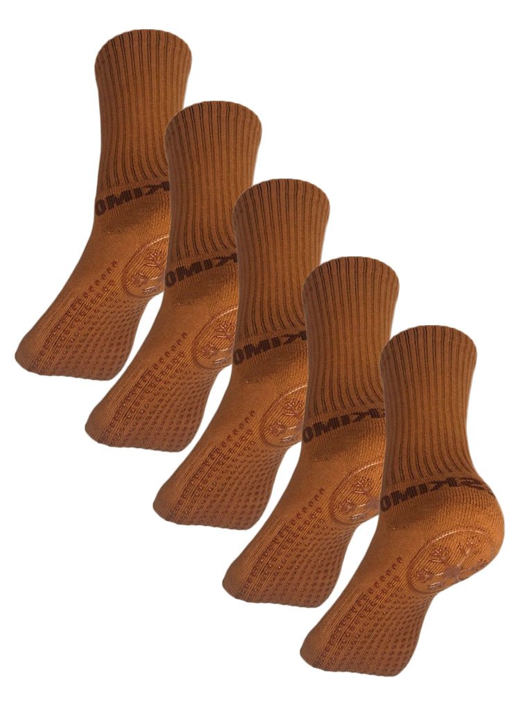 Antislips Grip Sock - Crew - Brown - 5 pair pack - Hot Eskimo
