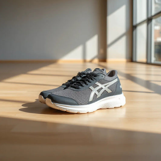 Pair of cushioned cross training sneakers with visible supportive midsole and grippy outsole