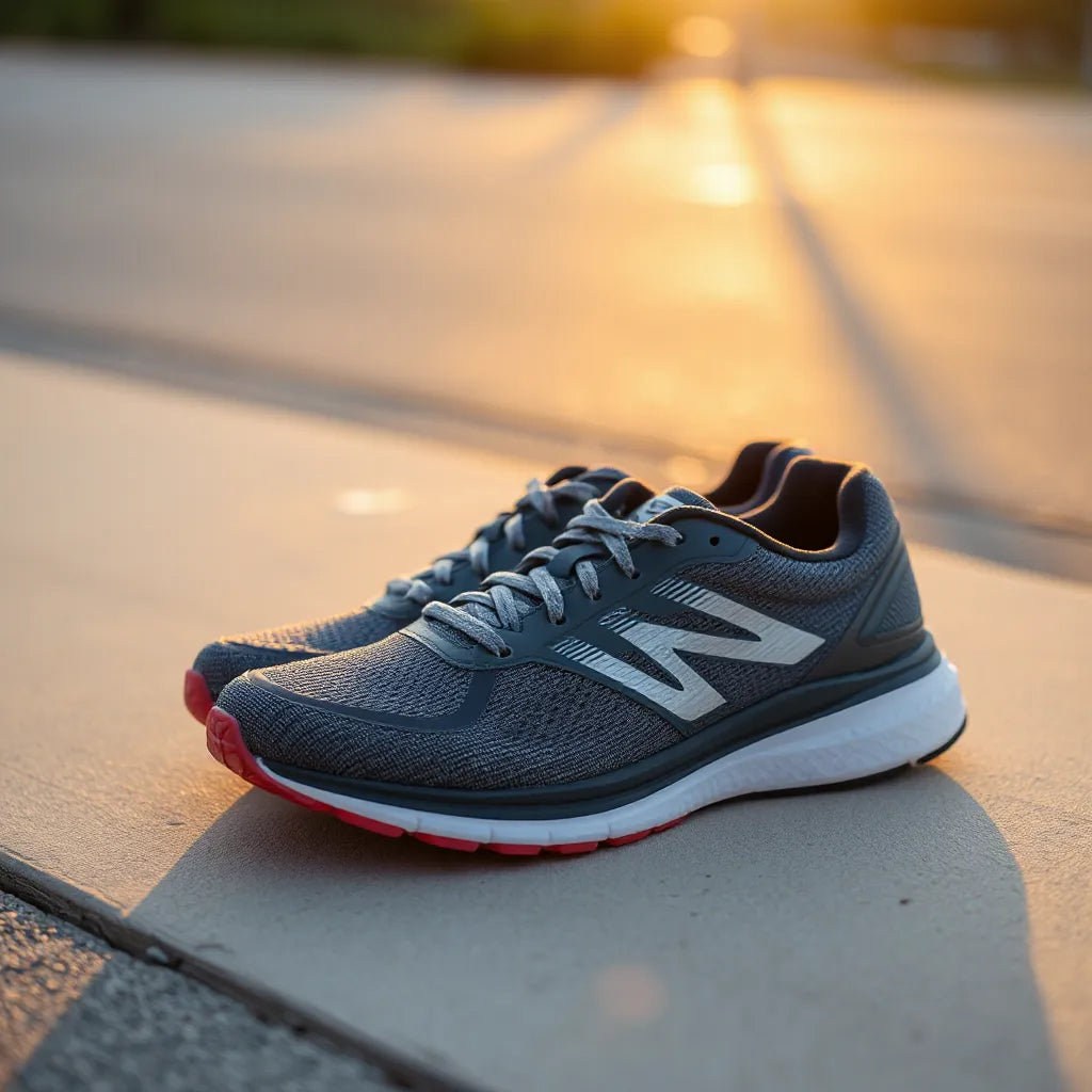 Lightweight women’s running shoes with breathable mesh uppers and flexible soles on a neutral surface