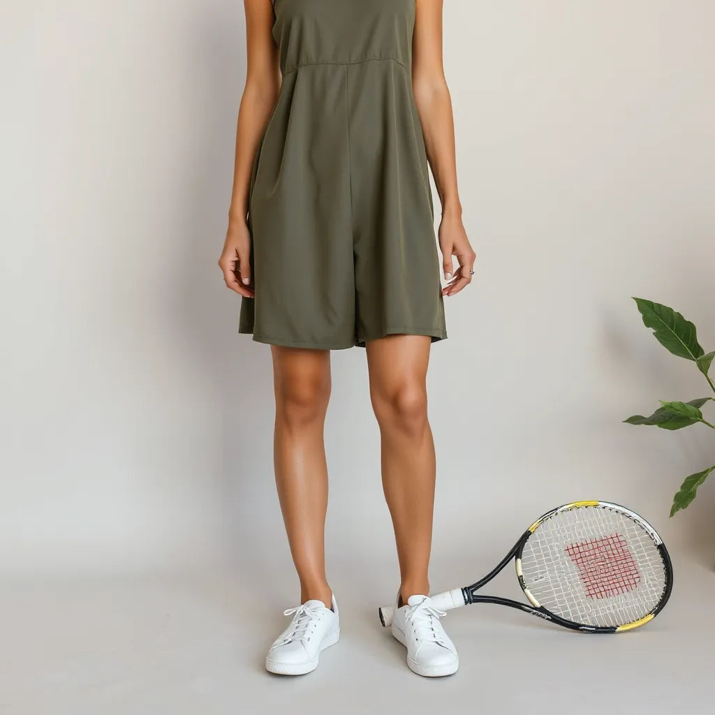Women’s tennis dress with built-in shorts styled for an active, court-ready look