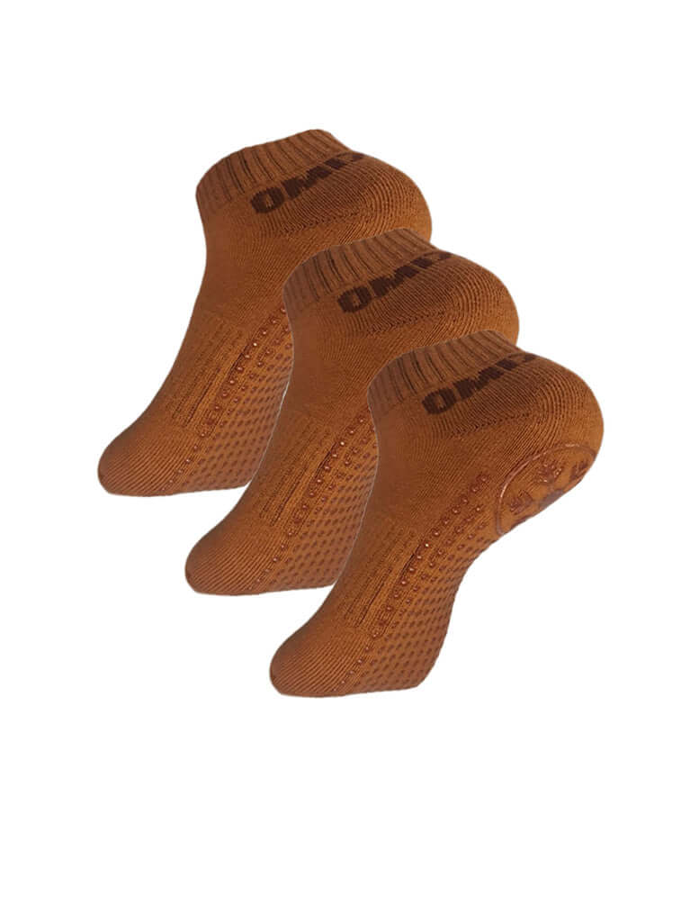 Antislips Grip Sock - Ankle - Brown - 3 pair pack - Hot Eskimo