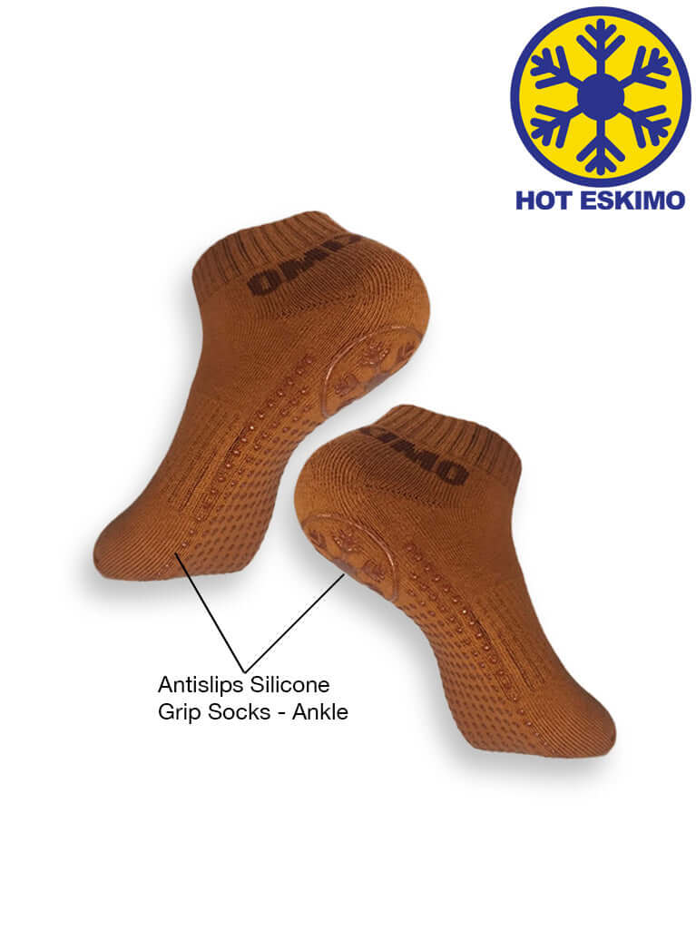 Antislips Grip Sock - Ankle - Brown - 3 pair pack - Hot Eskimo