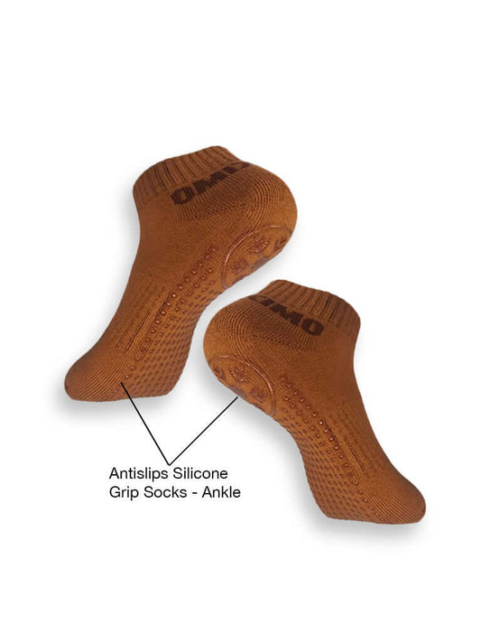 Antislips Grip Sock - Ankle - Brown - 3 pair pack - Hot Eskimo