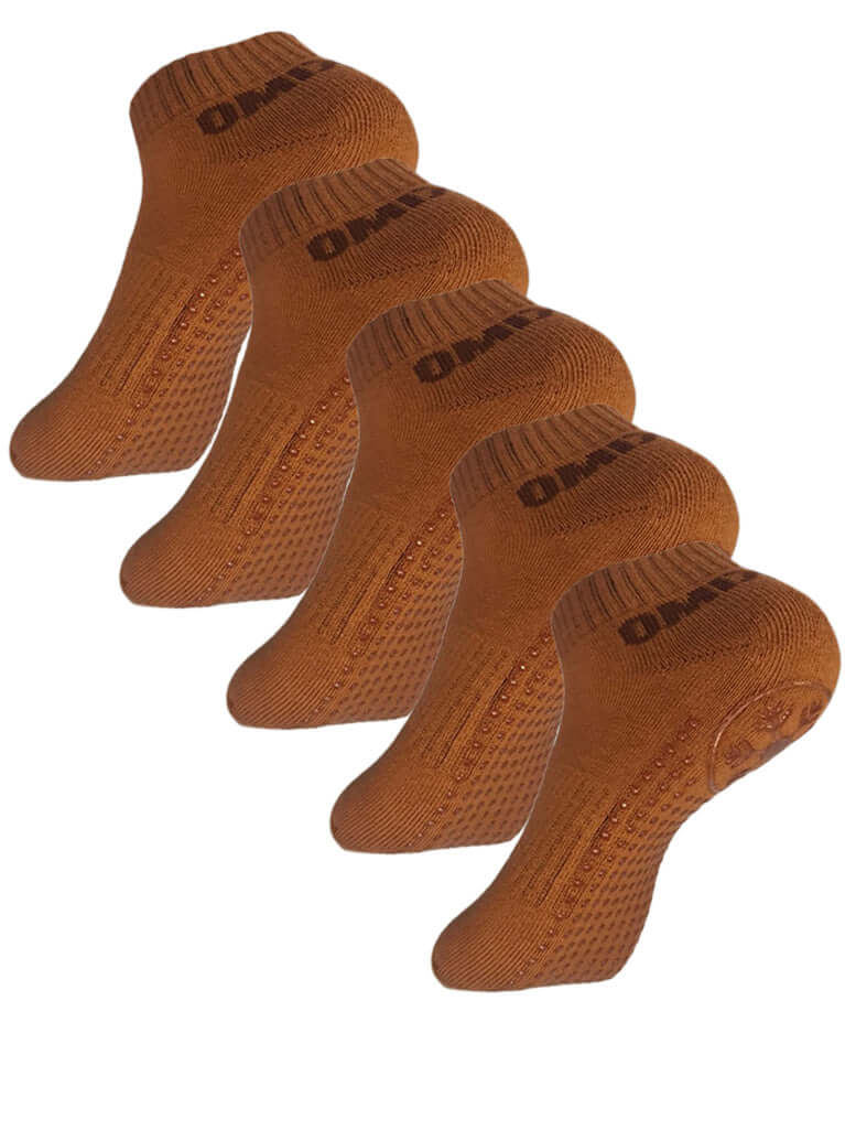 Antislips Grip Sock - Ankle - Brown - 5 pair pack - Hot Eskimo