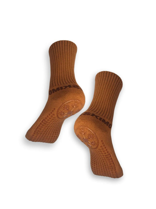 Antislips Grip Sock - Crew - Brown - 3 pair pack - Hot Eskimo