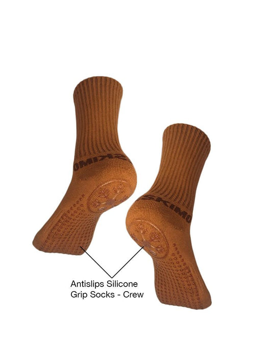 Antislips Grip Sock - Crew - Brown - 5 pair pack - Hot Eskimo