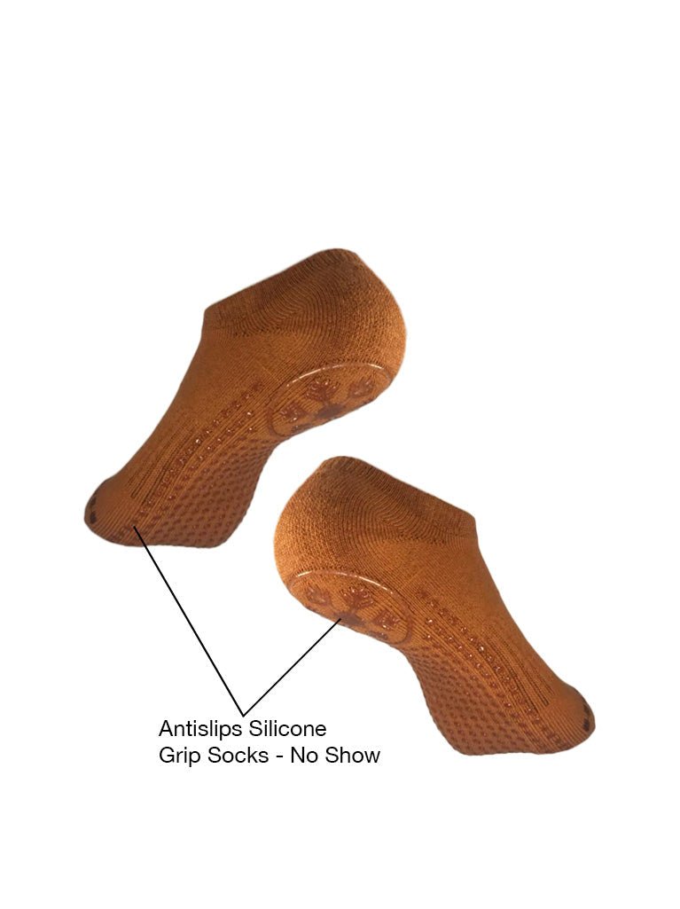 Antislips Grip Sock - No Show - Brown - 3 pair pack - Hot Eskimo