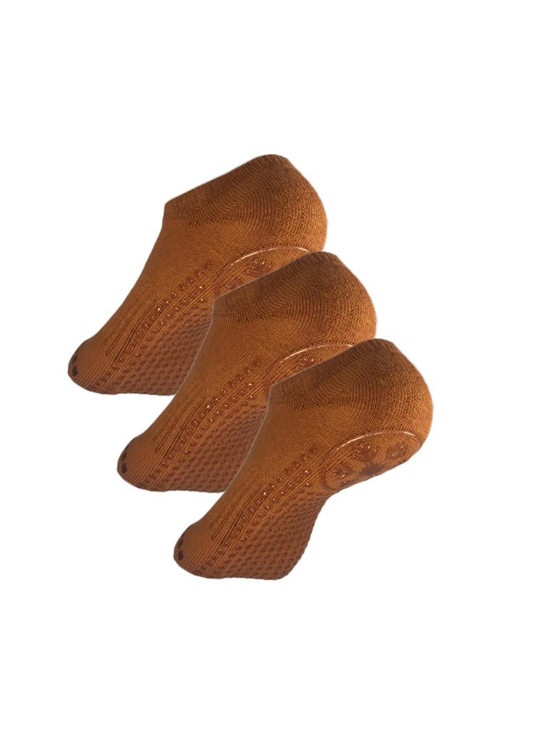 Antislips Grip Sock - No Show - Brown - 3 pair pack - Hot Eskimo