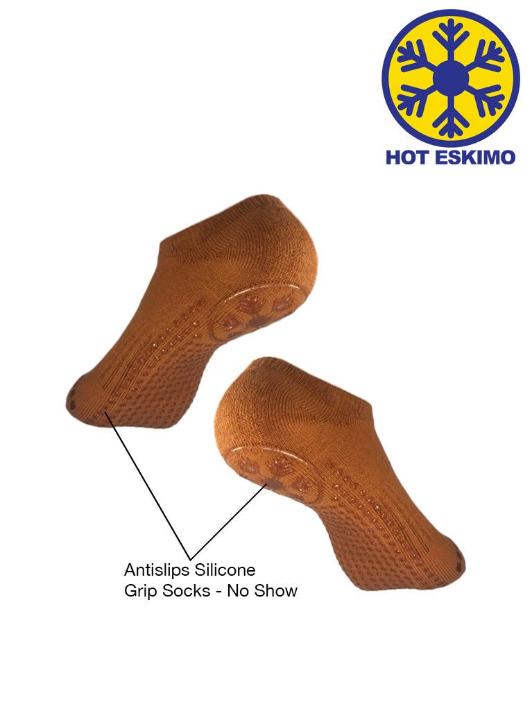 Antislips Grip Sock - No Show - Brown - 3 pair pack - Hot Eskimo